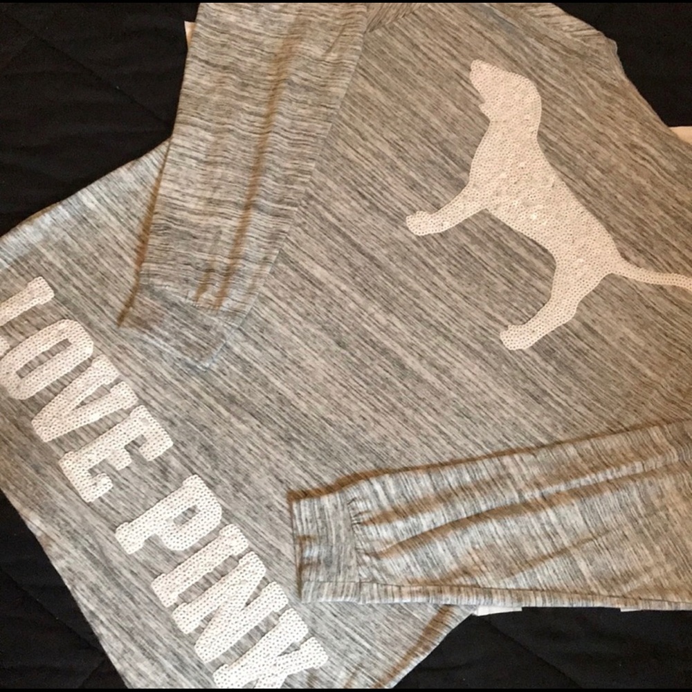 VS PINK💕BLING DOG LOVE PINK LOGO OVERSIZED TEE M